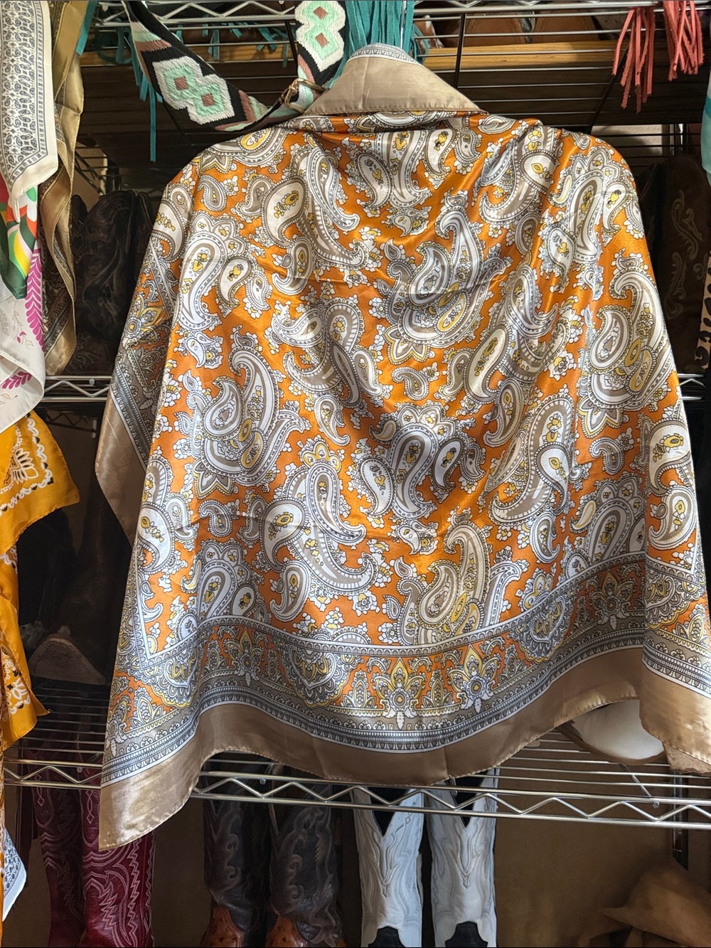 Orange Paisley Silk Scarf